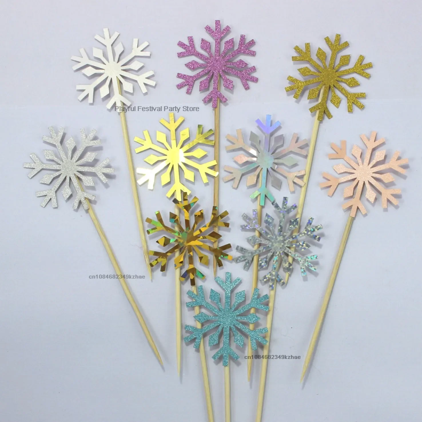 10pcs Ice Snowflake Cupcake Topper Christmas Kids Birthday Cake Toppers Baby Shower Wedding Party Cake Decoration Xmas Supplies