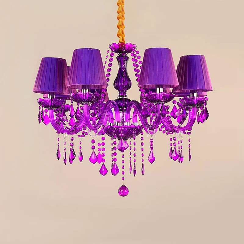 

European Purple Luxury Crystal Chandelier Villa Hotel KTV Living Room Corridor Room Decoration LED Candlelight Pendant Light