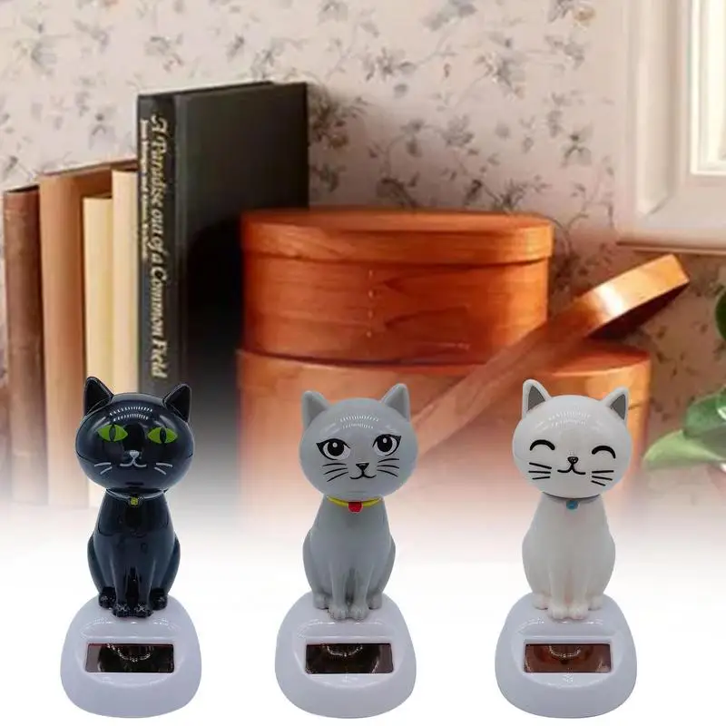 Solar Dancing Cat Cartoon Cat Ornaments Figures Bobble Head For Car Dashboard Small Animated Bobble Dancer Car Dashboard Decor