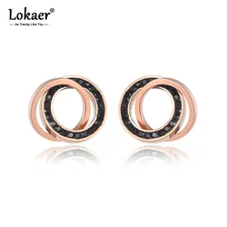 Lokaer Trendy Stainless Steel Clay Crystal Double Circles Stud Earrings Jewelry Vintage Earrings For Women Girls E19091
