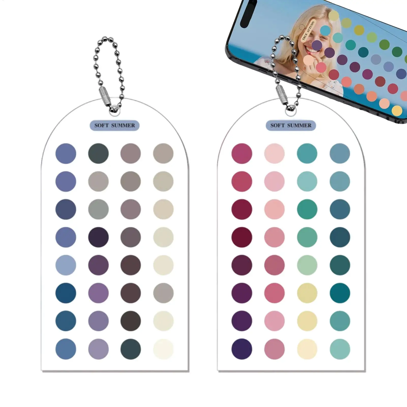 2pcs Color Analysis Template Cards Portable Double-Sided Guide Acrylic Color Matching Guide with Bead Chain for Outfit