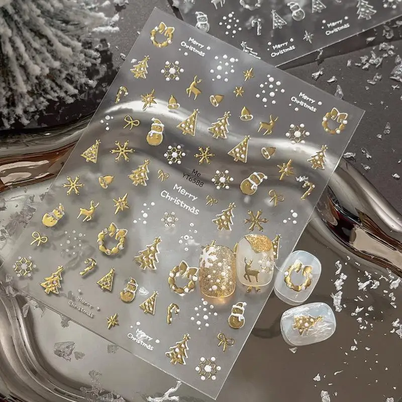 

1 шт. бронзовые рождественские снежинки наклейки для дизайна ногтей милый мультфильм Рождественская елка Санта-Клаус маникюр наклейка DIY дизайн ногтей Декор