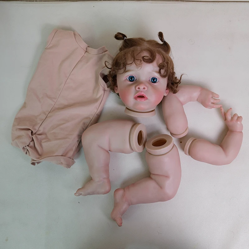 Kit de boneca reborn já pintada de 22 polegadas, peças de boneca inacabadas de Benjamin com pano corporal e olhos azuis