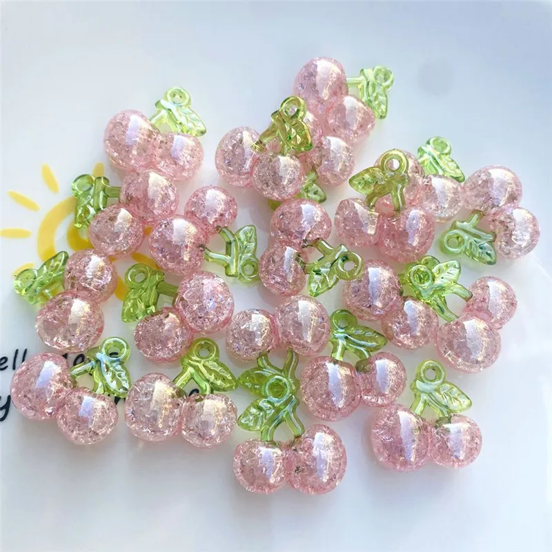 New style 50pcs/lot color print cartoon cherry shape acrylic beads diy jewerly earring/bracelet pendant accessory