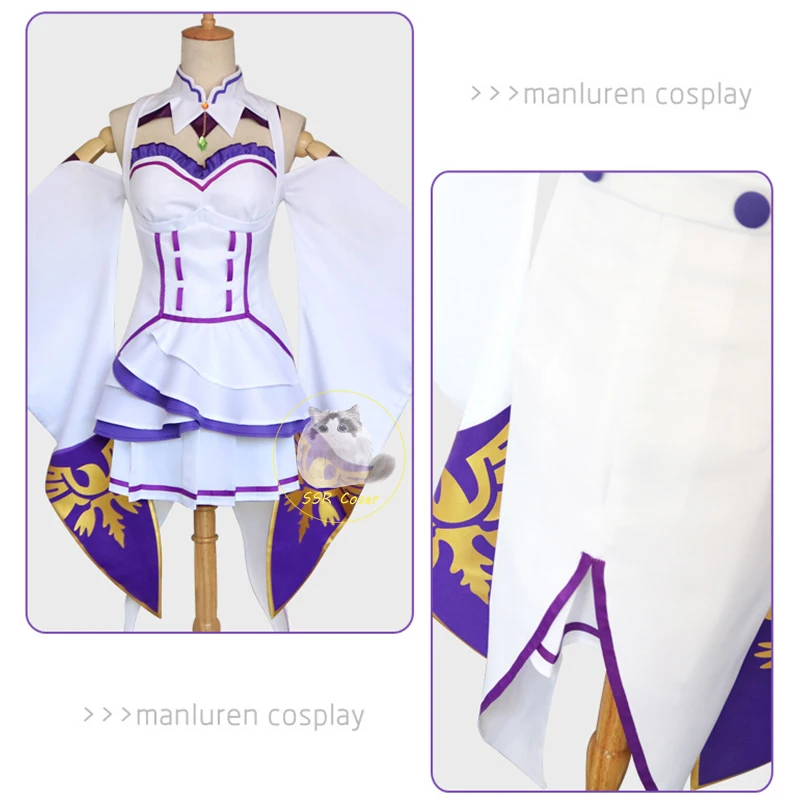 Anime Emilia Cosplay Re Zero Kara Hajimeru Isekai Seikatsu kostiumy Cosplay kobiety ubierają się z peruką na impreza z okazji Halloween