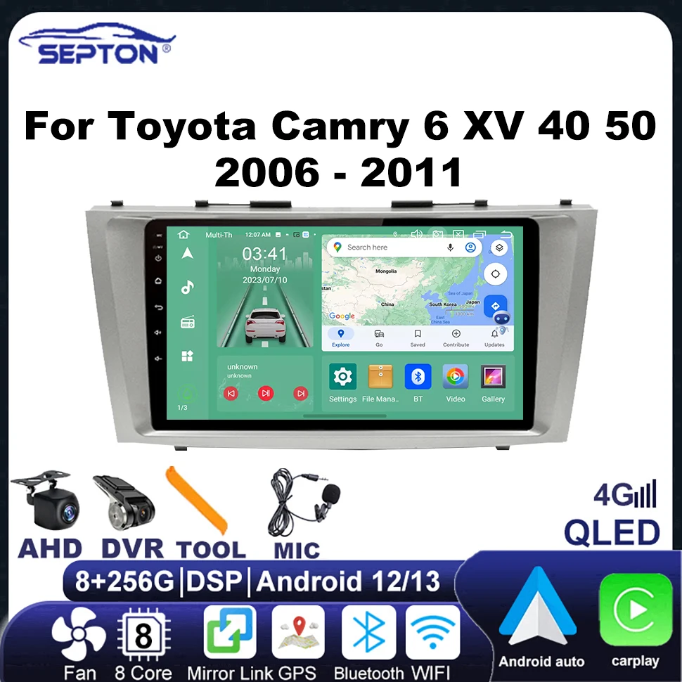 

SEPTON Android Car Radio for Toyota Camry 6 XV 40 50 2006-2011 Multimedia Video Player Carplay Navi GPS Head Unit 2 Din 4G Net