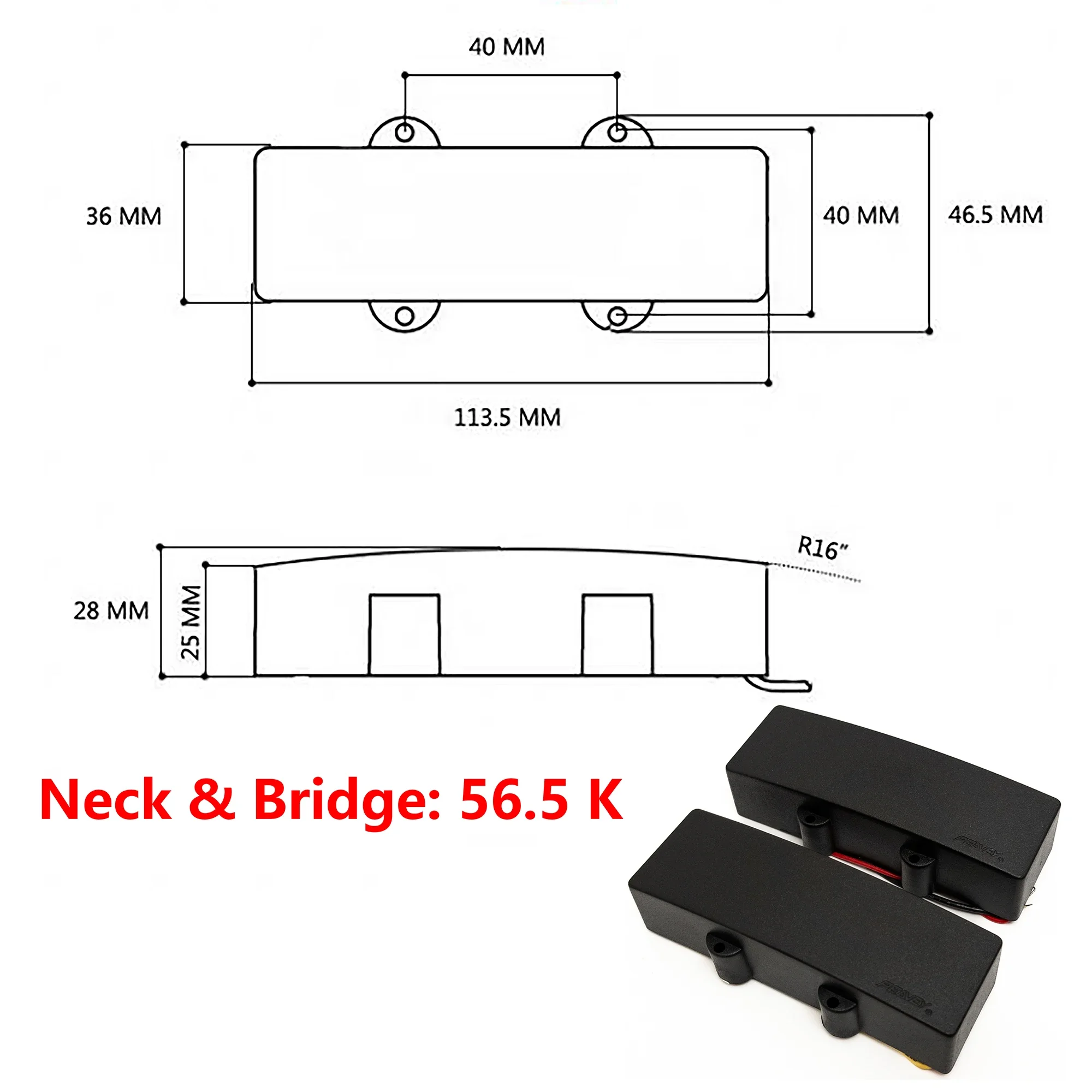 مجموعة التقاطات الجهير الكهربائية النشطة 5/6 سلسلة الرقبة والجسر 9 فولت بالطاقة تيار مستمر 5.65kΩ قطع غيار سوداء #6