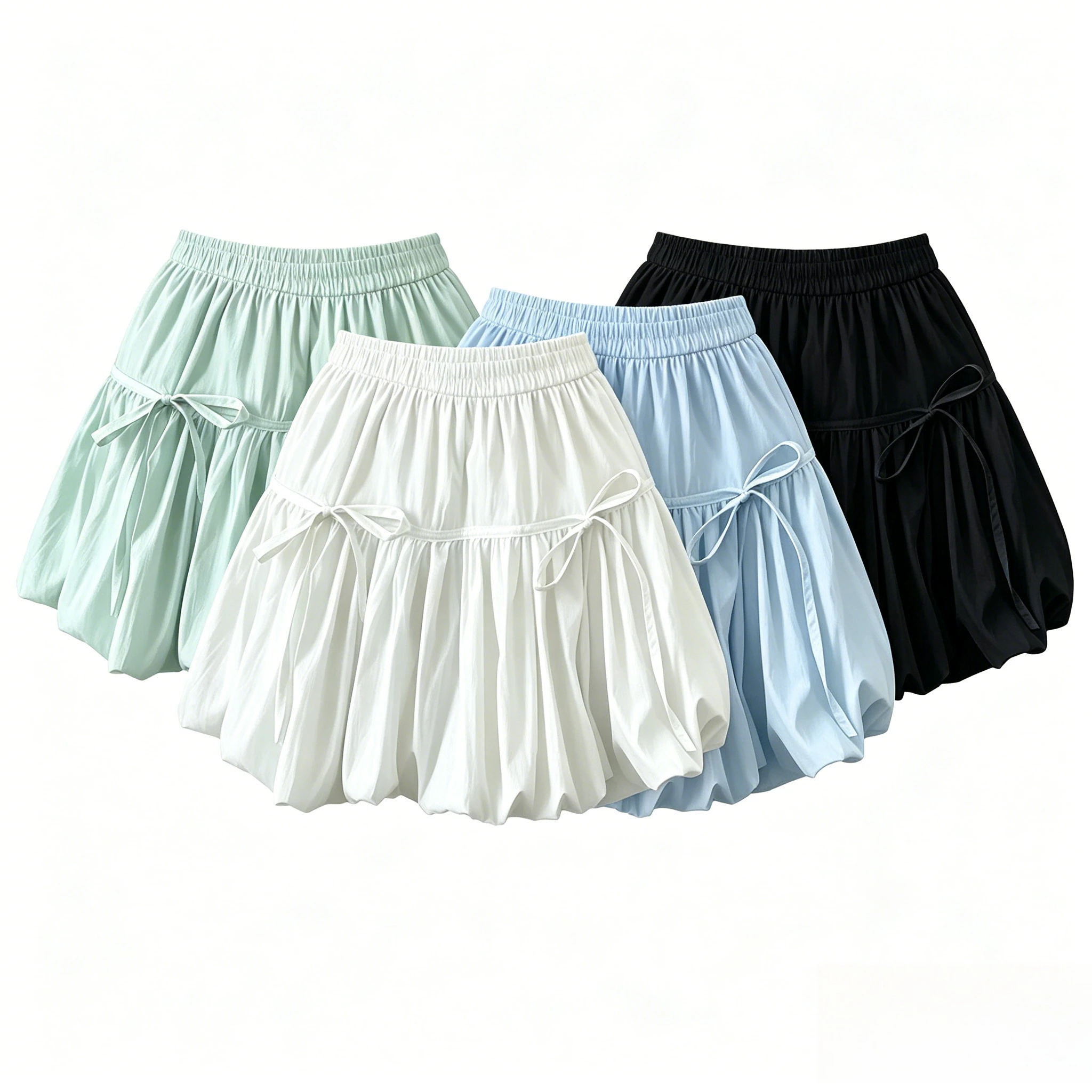 Girls Bow Bubble Skirt Elastic Waist Puffy Balloon Short Skirt Kids Summer Loose A Line Casual Tutu Skirt Sweet Daily Party Wear