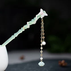 Tassel Bamboo Hair Sticks Butterfly Crystal Hairpin Chopsticks For Women Pearl Pendant Hair Clasp Forks Ancient Headpiece Gift