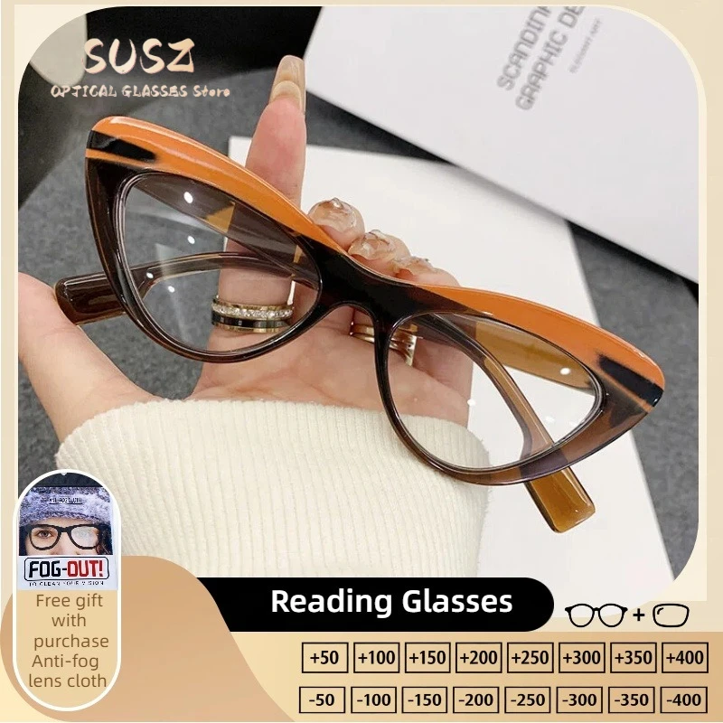 

SUSZ Reading Glasses Colorful Cat Eye Blue Light BlockingWomen's Fashion Myopia Glasses Prescription Progressive Eyeglasses