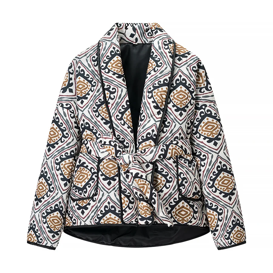 

European and American style foreign trade women's clothing new fashion retro loose long-sleeved printed cotton coat