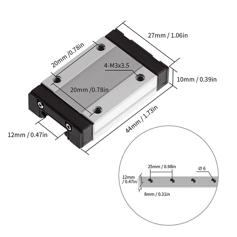 MGN7 MGN12 MGN15 MGN9 L from 100mm to 800mm miniature linear rail slide 1pcs MGN linear guide MGN Black carriage 3D Printer part