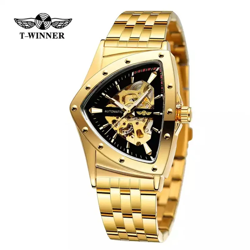 Free Shipping OUTLETSNew winner European American Style Men's Fashion Casual Hollow Triangle Automatic Mechanical Watch