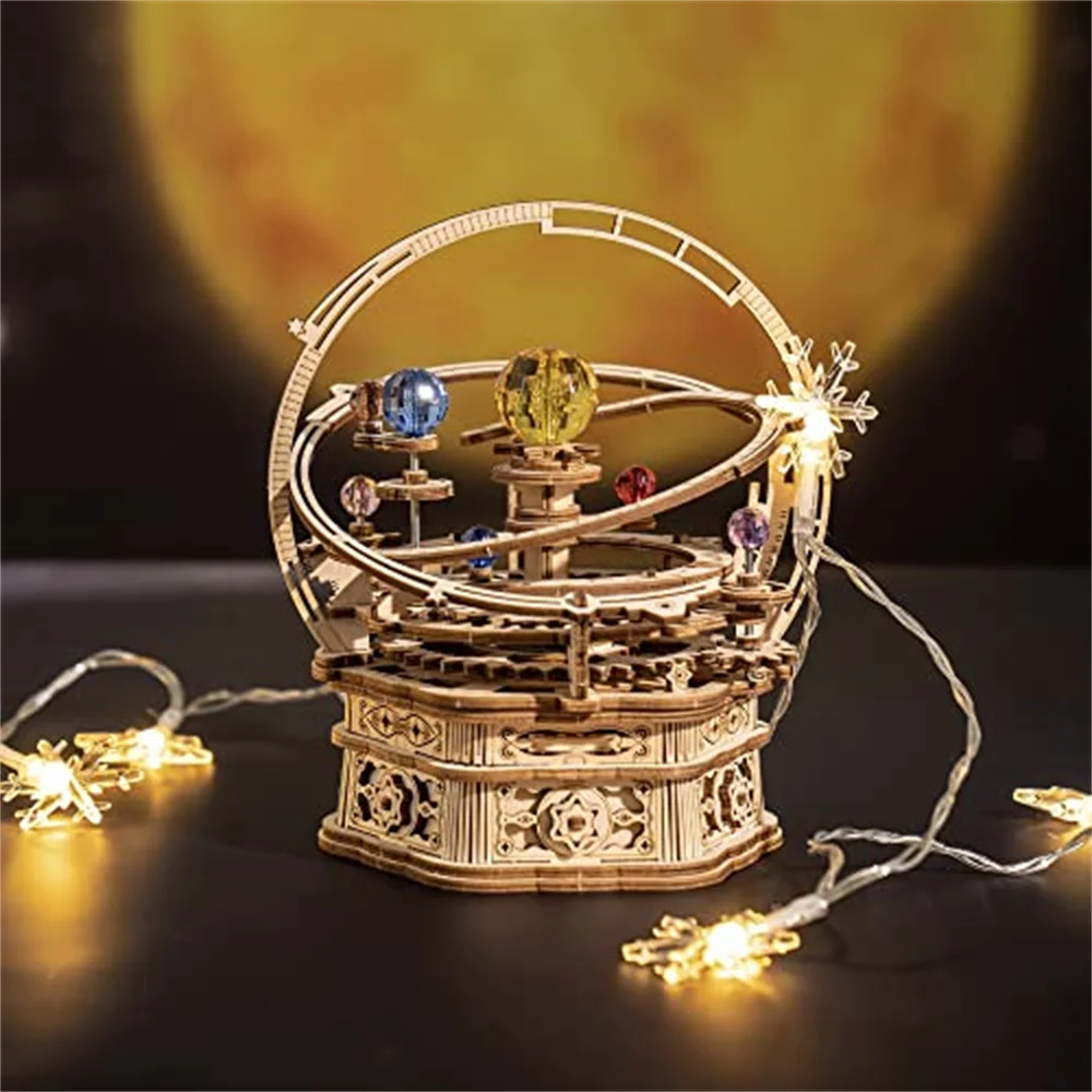 Robotime Rotating Starry Night Mechanical Music Box 3D Wooden Puzzle Assembly Model Building Craft Kits for Children Kids AMK51