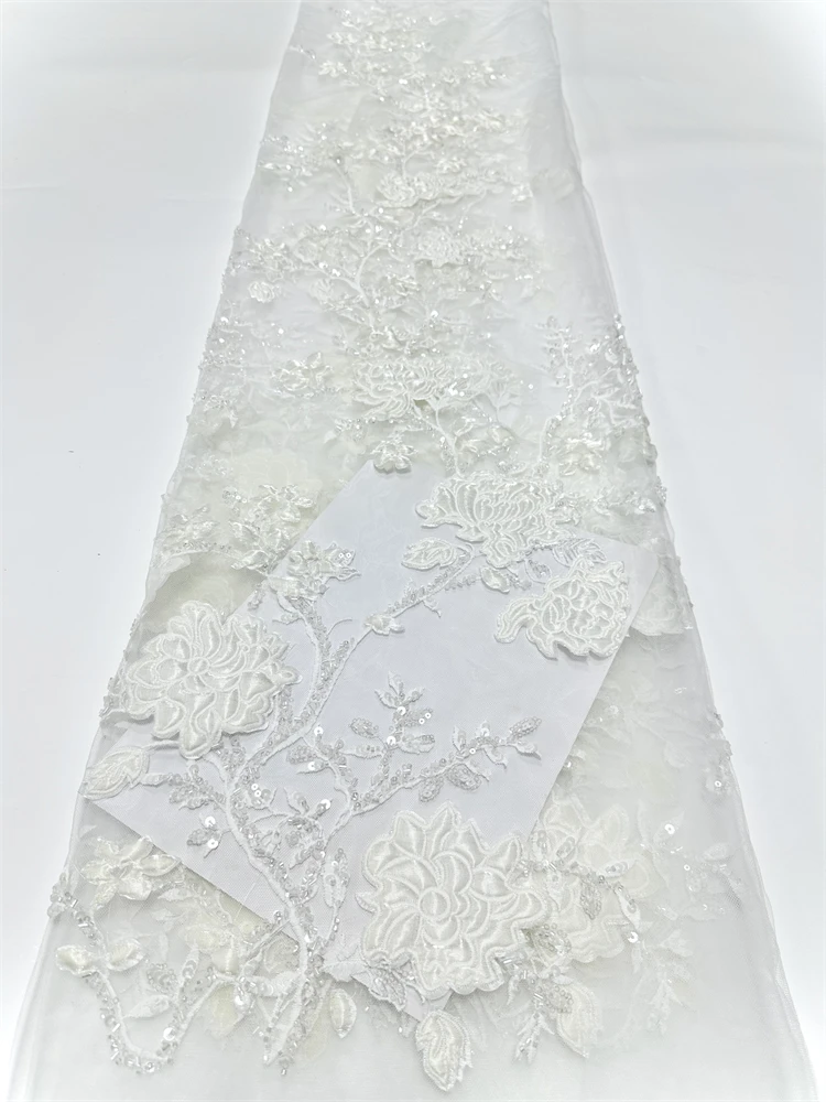 5ヤード 3Dレース生地 アフリカ生地 レース 高品質 2025 ロイヤルブルー スパンコール チュールレース ブラックレース 縫製用