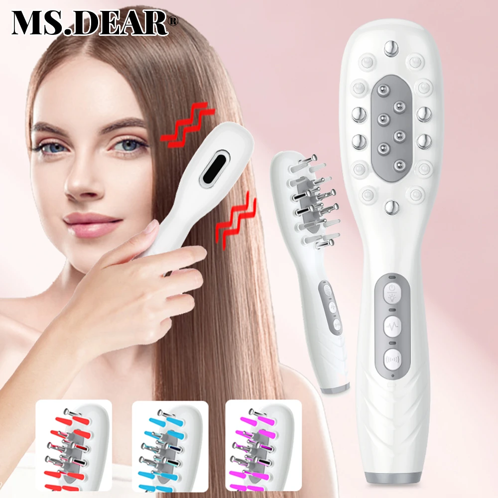 

EMS Electric Massage Comb Vibration Straightening Comb 3-Speed Blue Red Light Therapy Hair Massage Scalp Brush for Hair Growth