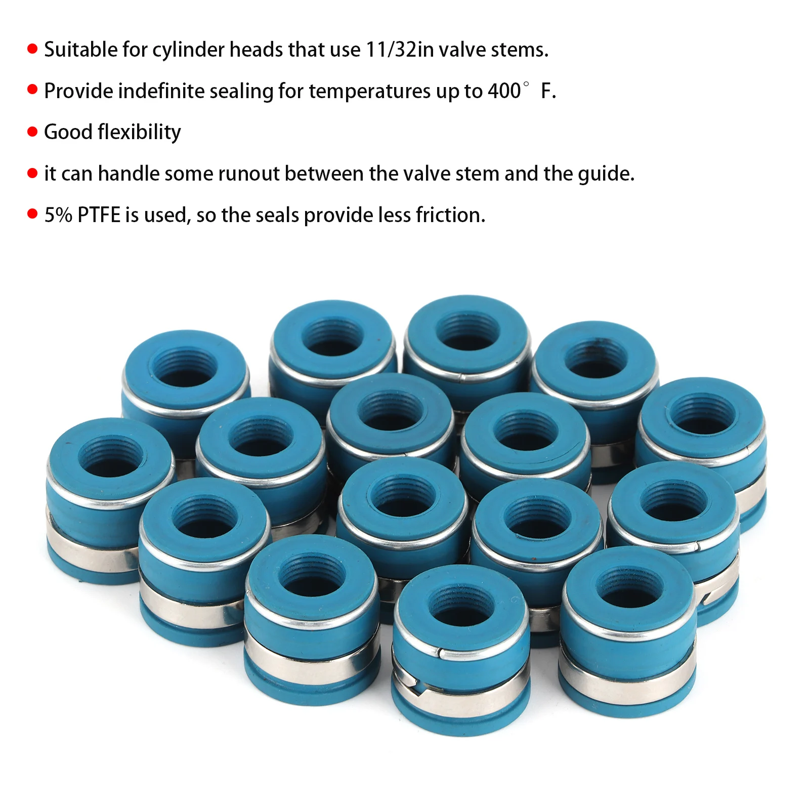 16pcs Valve Stem Oil Seals Set Fluororubber Excellent Sealing Parts Fit For GM SBC V8 Engine