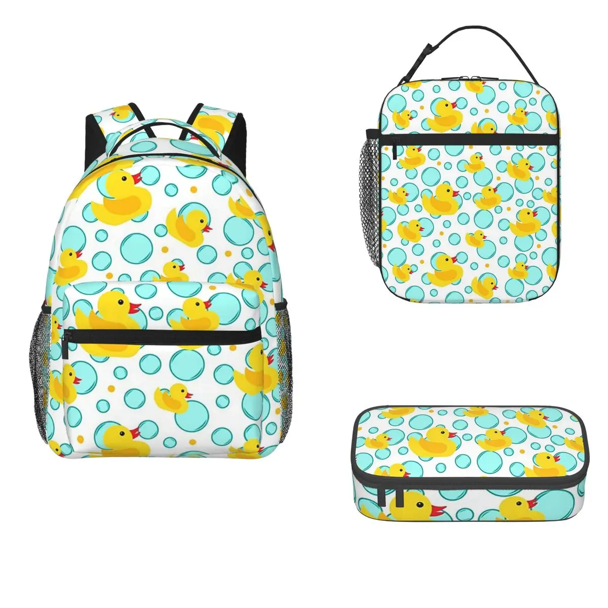 

Yellow Rubber Ducks And Bubbles Bathtime Backpacks Bookbag Children School Bags Kids Rucksack Lunch Bag Pen Bag Three-Piece Set