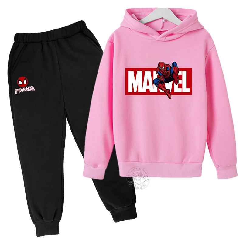 Conjunto de Sudadera con capucha y pantalones con estampado de Marvel Spider Man para niños y niñas, moda para bebés, regalo deportivo cálido para