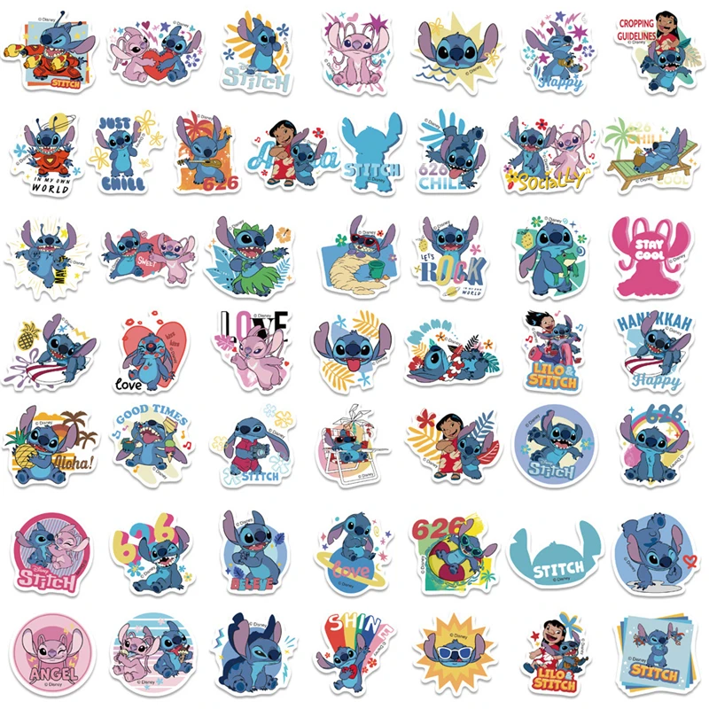 50pcs Cartoon Lilo & Stitch Movies Sticker Waterproof For Laptop Skateboard Suitcase Guitar Furniture Decal DIY Toy Sticker