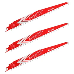 EZARC 3Pcs Carbide Reciprocating Saw Blade Endurance for Hard Wood, R943HM 9Inch / 225mm 3TPI, R1243HM 12-Inch / 300mm 3TPI