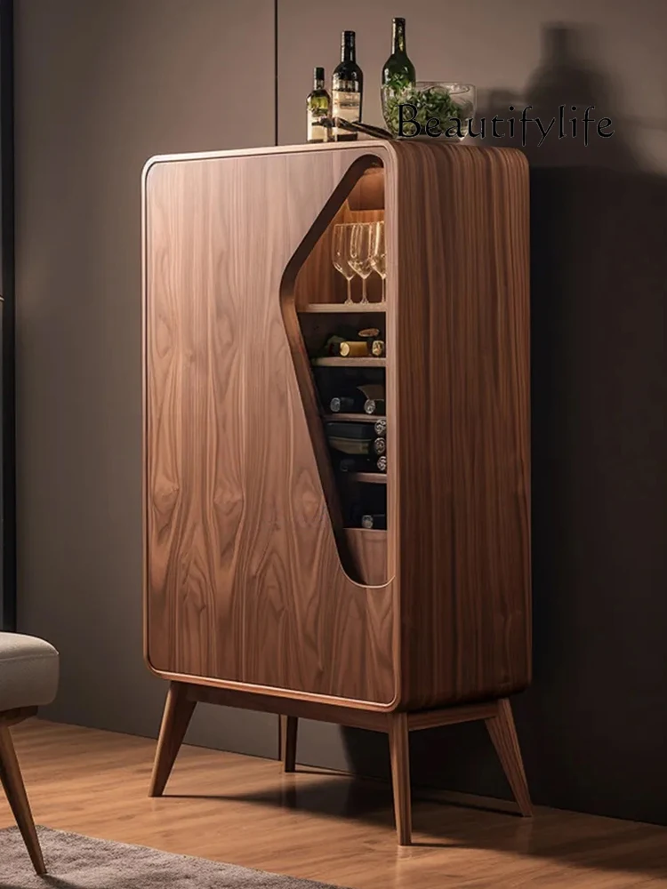 Minimalist Solid Wood Walnut Color Single Door Glass Cabinet Living Room Storage Organizer Curio Cabinet