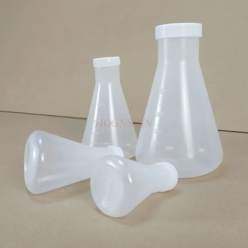 Chemistry Teaching Supplies Plastic Conical Flask Erlenmeyer Flask Conical Flask Wide Mouth Plastic Shake Flask Bottle with Cap