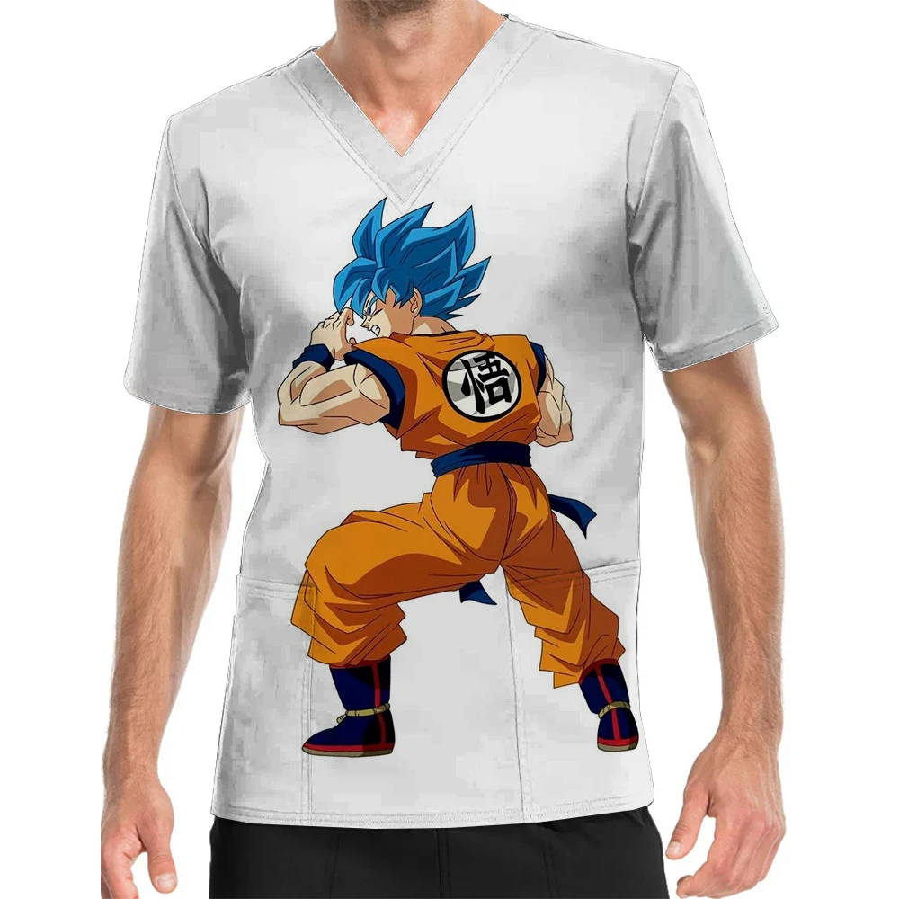 Men's Nurse Uniform Dragon Ball Son Goku Print Work Shirt Short Sleeve Durable and Easy Care V-Neck Print Scrub Top