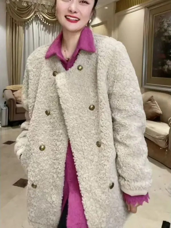 

Thiened Lamb бархатное пальто осень-зима новый Sle ретро цвет свободная теплая верхняя одежда с двойными пуговицами корейский Sle