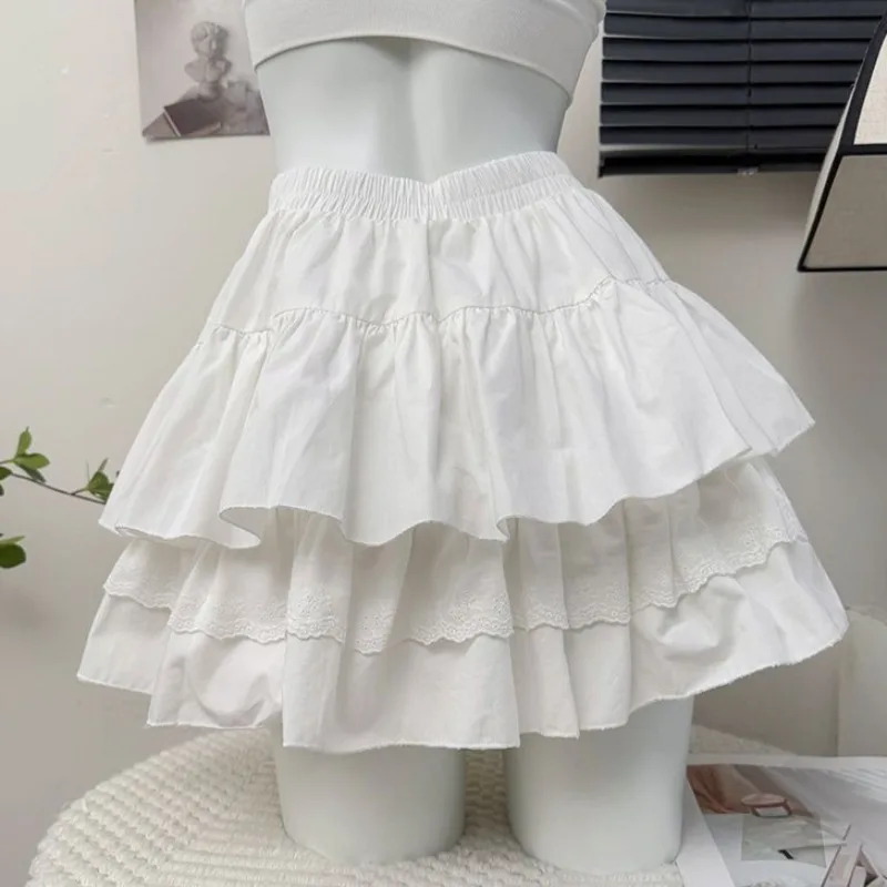 Skirts Women A-line Lovely Solid Lady Casual Party Girl Mini Preppy Style Korean Fashion All-match Simple Mujer Faldas Summer