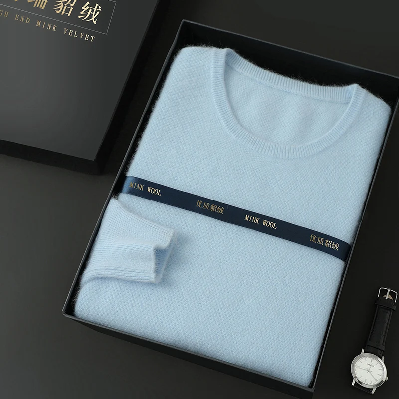 

Mens Mink Wool Long Sleeve Knitted Sweaters Solid O-neck Loose Pullover Men Clothing Lightweight Soft Warm and Comfortable Top