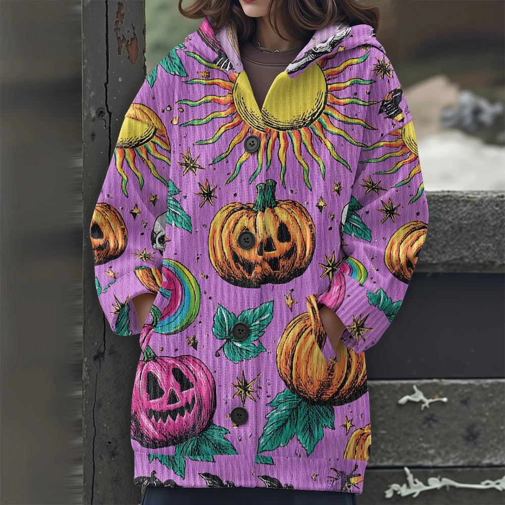 

Фестивальная вечеринка Длинный свитер Хэллоуин с узорами Свитер с капюшоном Повседневный женский свитер Свитер с длинными рукавами