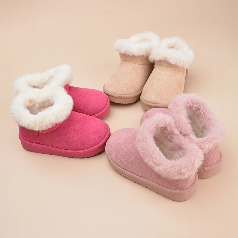 Little Girls Lovely Winter Stylish Warm Preppy Ankle Boots Kids Suede Comfortable Non-Slip Princess Shoes EK9S188