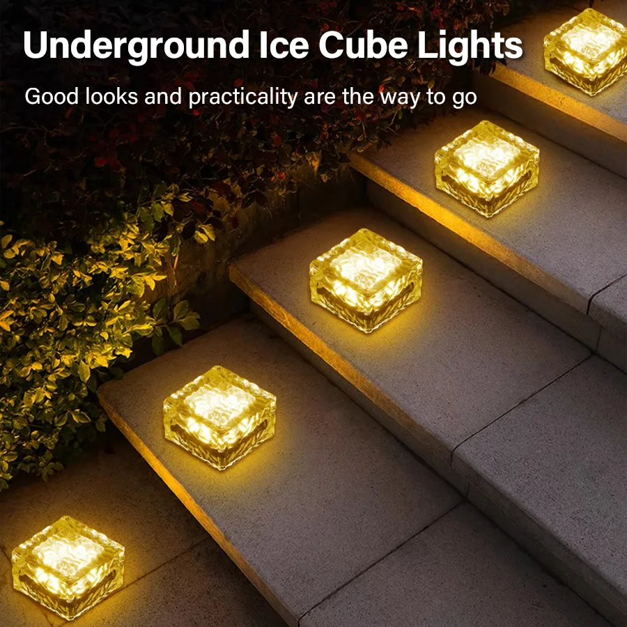 IP68 Waterproof LED Outdoor Solar Power Ground Light LED Ice Brick Lamp Imitation Glass Yard Driveway Garden Decor Buried Light