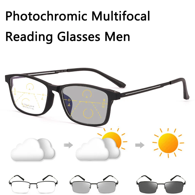 

Multifocal Bifocal Anti Blue Light Reading Glasses Men Anti Blue Light Grayed Reading glasses Pure Titanium Portable Magnifying