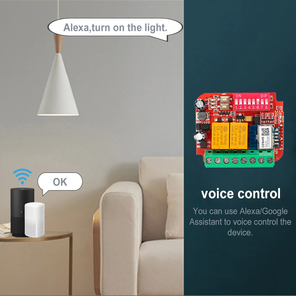 433-900MHz Tuya WiFiまたはRF制御スイッチ AC/DC 9-30V /85-250V 2CH ガレージ スマートホームレシーバー スマートライフ Alexa Google Home対応