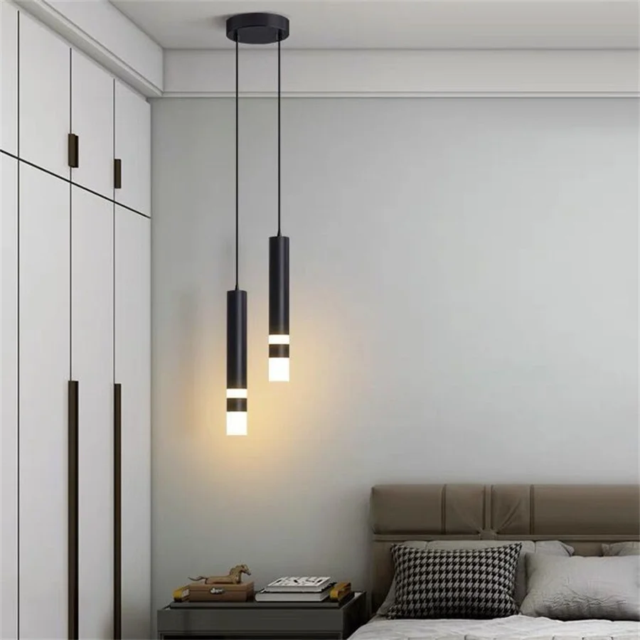 

Acrylic Long Tube LED Pendant Lamp Double Head Bedroom Bedside Hanging Lamp Home Kitchen Island Dining Room Bar Cafe DropLight