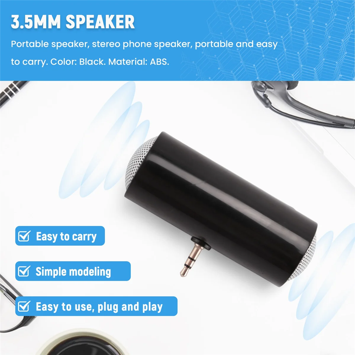 3.5mm Jack Stereo Mini Speaker Portable MP3 Music Player Speaker Amplifier Loudspeaker for Mobile Phone Tablet PC-Black