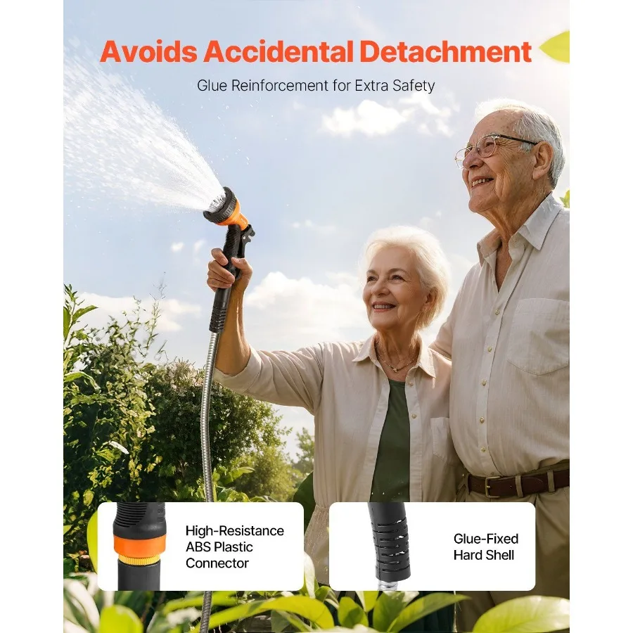 خرطوم حديقة معدني بطول 25 قدمًا، خرطوم مياه من الفولاذ المقاوم للصدأ مقاوم للصدأ، خرطوم فناء خلفي عالي التحمل مع فوهة 10 وظيفة NoKink ible Wat