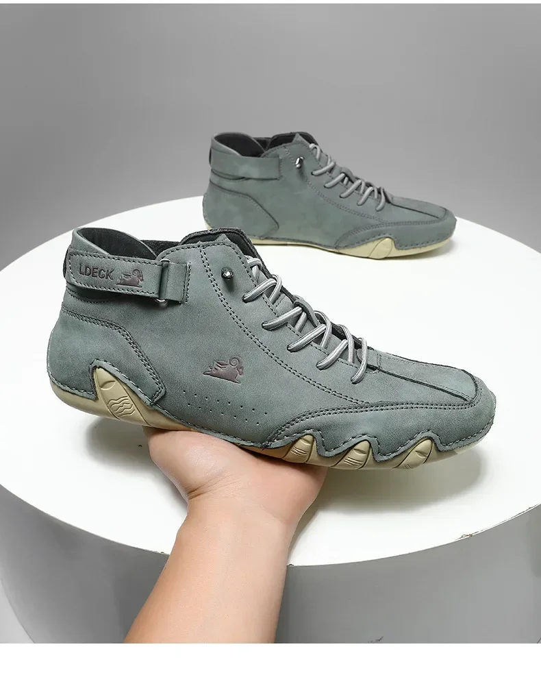 Retro-Herrenstiefel, einfach, vielseitig, wasserdicht, verschleißfest, Wanderschuhe mit weichen Sohlen, atmungsaktiv, bequem, flache Reisestiefel – Detail 7
