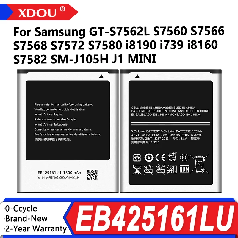 

Brand New EB425161LU Battery For Samsung GT-S7562L S7560 S7566 S7568 S7572 S7580 i8190 I739 I8160 S7582 SM-J105H J1 MINI