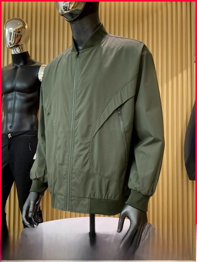 

Casual Sle Men's Flight Jaet Comfortable Spring Autumn Outerwear Zipper Closure Polyester Fiber Long Sve Stand Fit