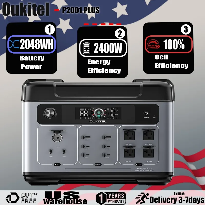 Oukitel P2001E PLUS محطة طاقة محمولة 2400 وات 2048 وات الذروة 4000 وات LiFePO4 بطارية خارجية للتخييم المنزلي باور بانك متنقل #1