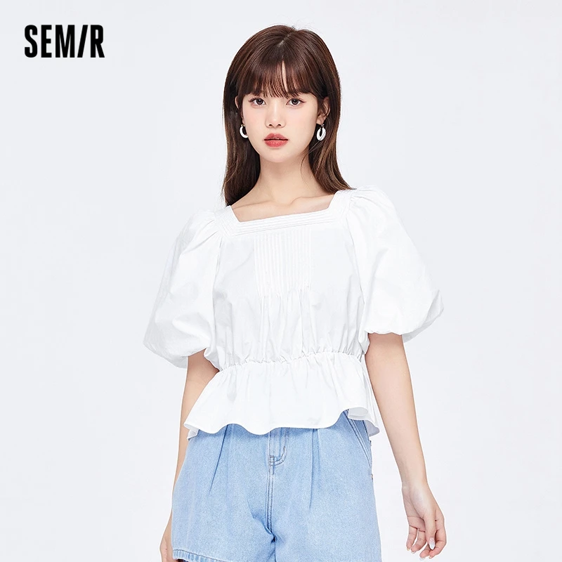 

Semir Short Sleeve Shirt Women Short Bubble Sleeve Retro Summer New Square Neck Blouse Top Fashion