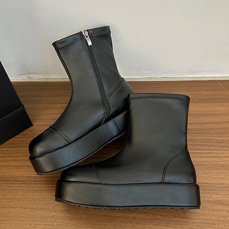 المرأة حذاء من الجلد أحذية منصة مسطحة موضة مريحة النساء أحذية الشتاء امرأة عادية بوتاس 2025 الشرير المصارع الإناث Zapatos #5