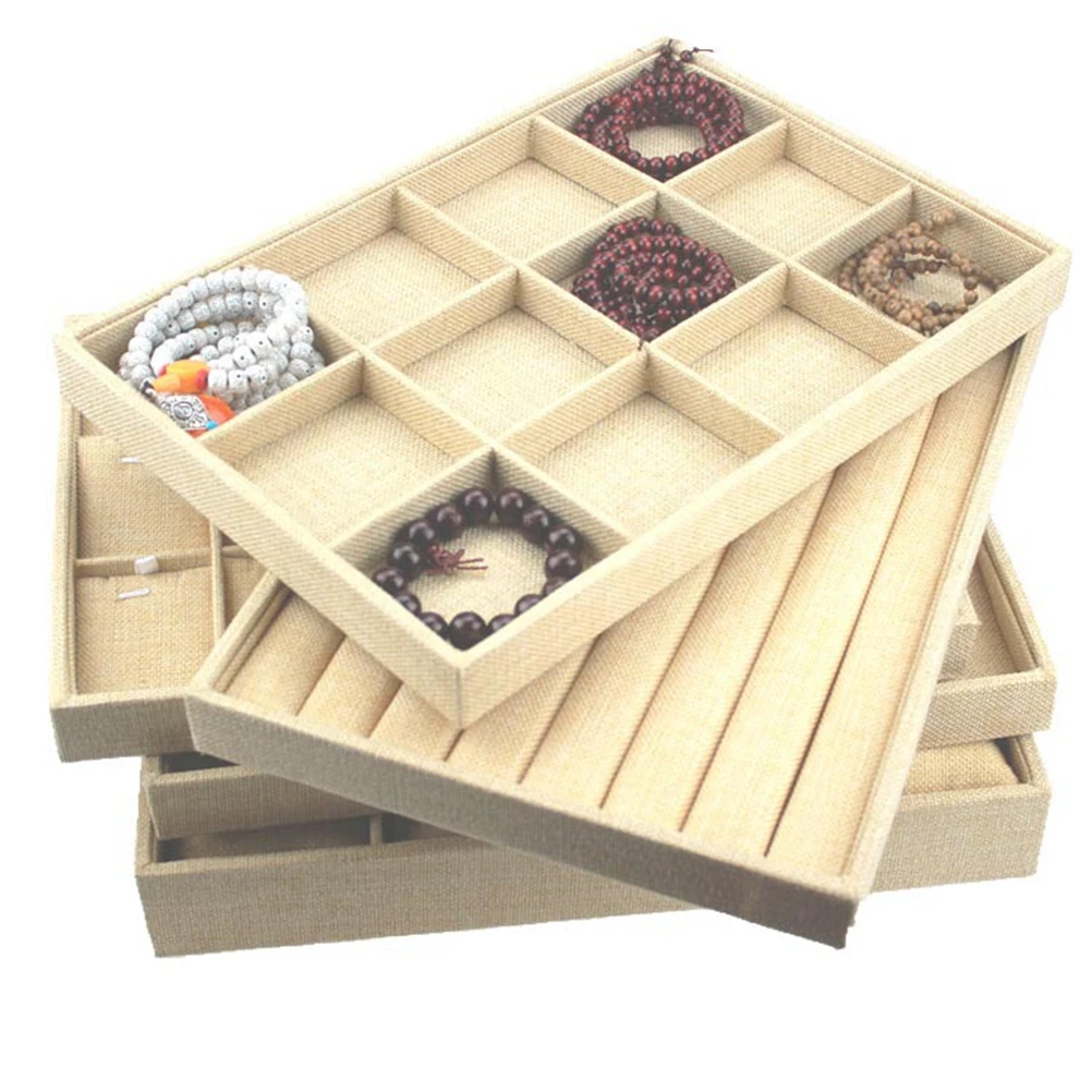 

Jewelry Tray 12 Grids Display Organizer Sackcloth Showcase for Bracelet Ring Watch Storage Compartment Trays Case