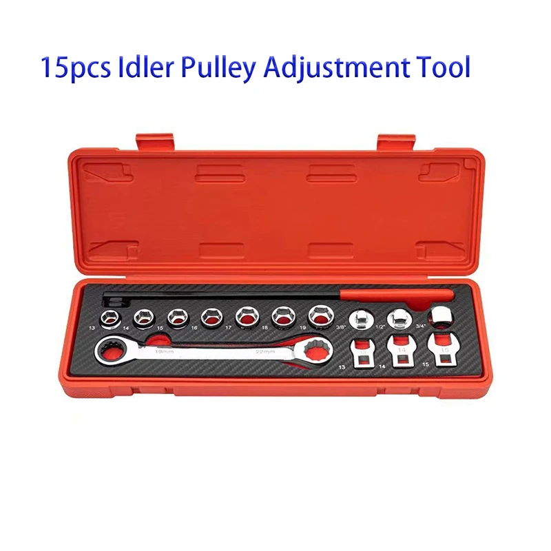 15Pcs Idler Pulley Adjustment Wrench Belt Tension Tensioning Adjuster Lever Tool Extension Wrench Workshop Tool