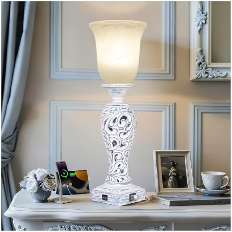 

Настольная лампа 20 дюймов с 2 USB-портами, винтажная прикроватная лампа для спальни, настольная лампа с 3-ступенчатой регулировкой яркости и стеклянным плафоном, в стиле рустик/фермерский дом