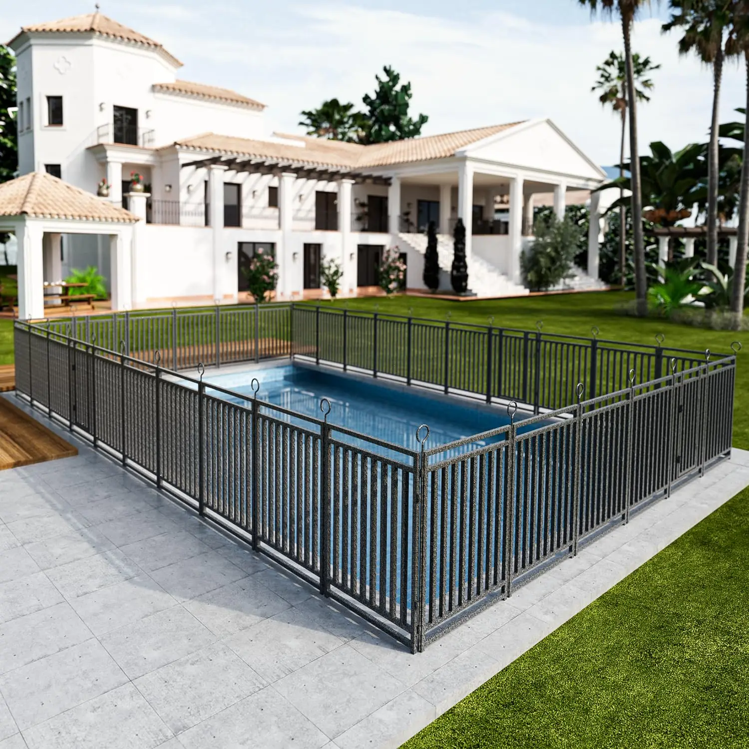 40in H x 72ft L Black-Silver Removable Pool Safety Fence | Weather-Resistant Removable Metal Pool Fence with Reinforced