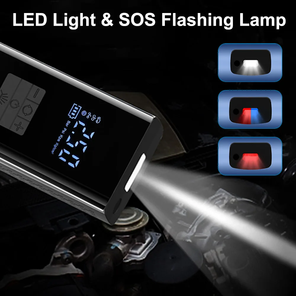 เครื่องอัดอากาศดิจิตอลพร้อมไฟ LED ไร้สาย JN058 Inflator แบบพกพายางปั๊มลมจอแสดงผล LCD เครื่องวัดความดันยางแบบพกพา